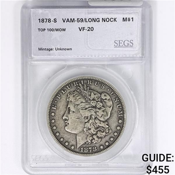 1878-S Morgan Dollar SEGS VF20 VAM-59/Long Nock