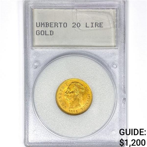 1882 Umberto 20 Lire .1867oz. Gold WMP