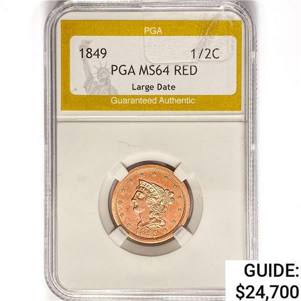 1849 Braided Hair Half Cent PGA MS64 RED LG. Date