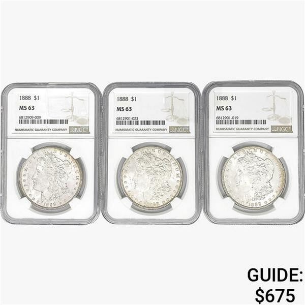 [3] 1888 Morgan Silver Dollars NGC MS63
