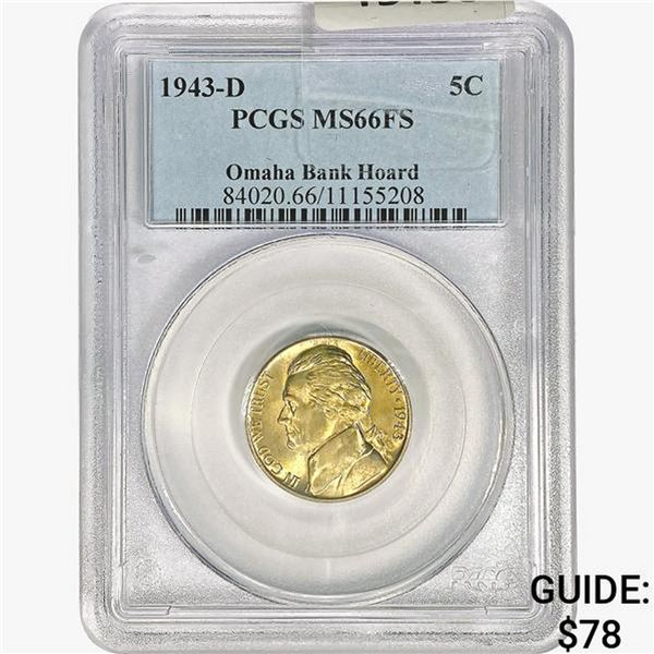 1943-D Jefferson Nickel PCGS MS66 FS Omaha Bank Ho