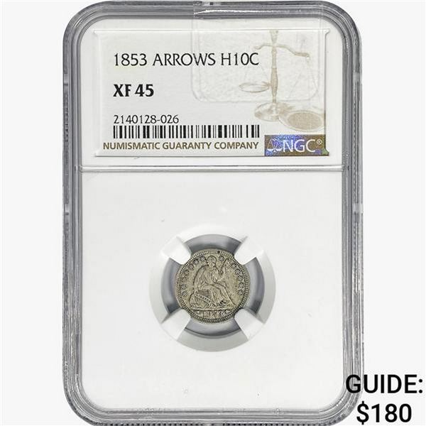 1853 Arws Seated Liberty Half Dime NGC XF45