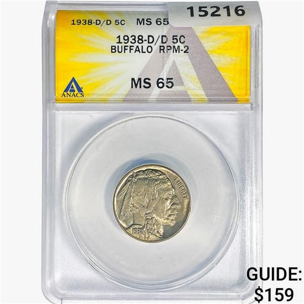 1938-D/D Buffalo Nickel ANACS MS65 RPM-2