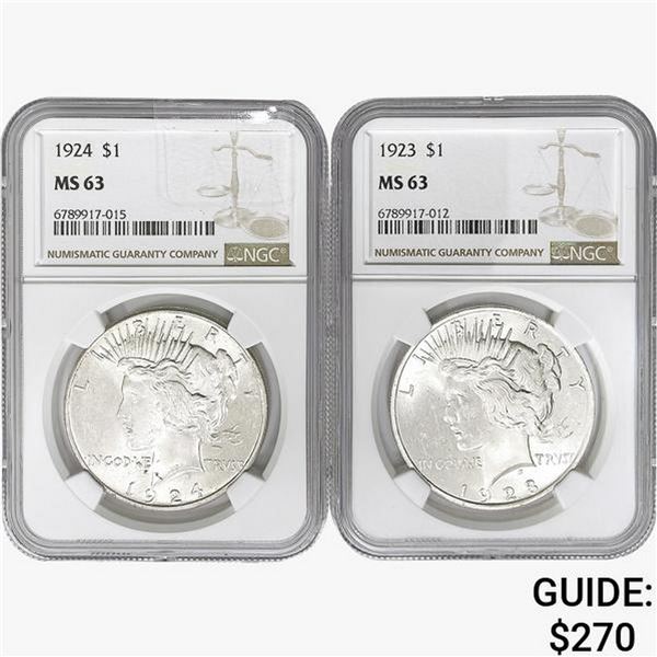 1923-1924 [2] Silver Peace Dollar NGC MS63