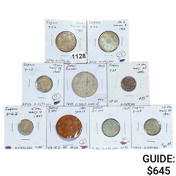 1881-1933 Japan Coinage w/ SILV (7 Coins)