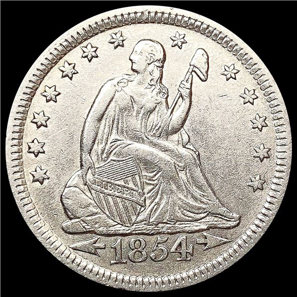 1854 Arws Seated Liberty Quarter CHOICE AU