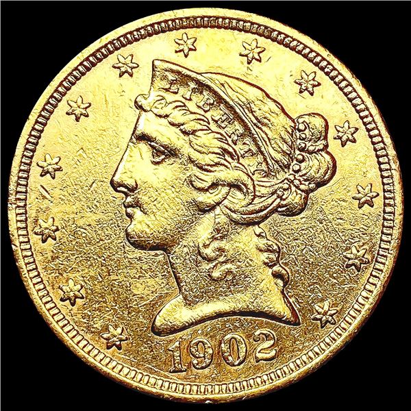 1902 $5 Gold Half Eagle CLOSELY UNCIRCULATED