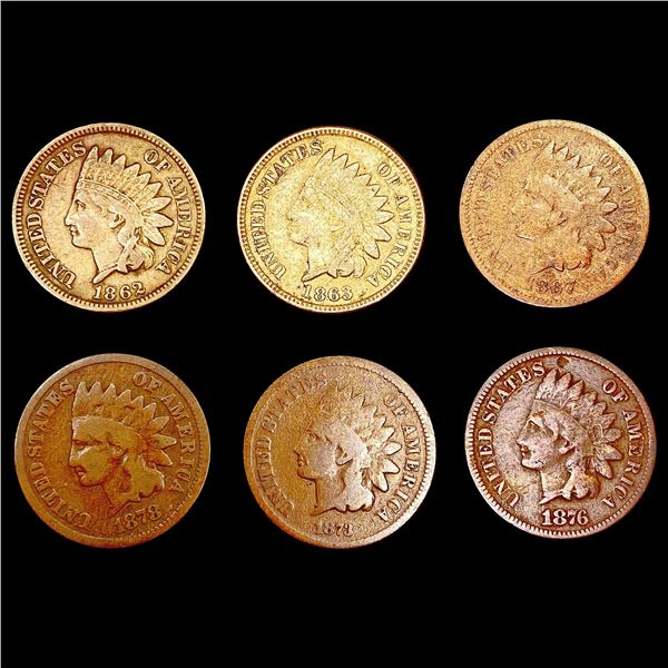 [6] Indian Head Cents [1862, 1863, 1867, 1873, 187