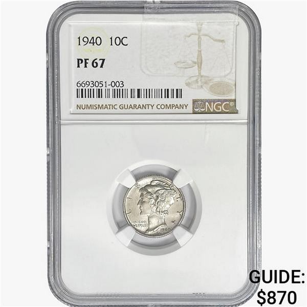 1940 Mercury Silver Dime NGC PF67