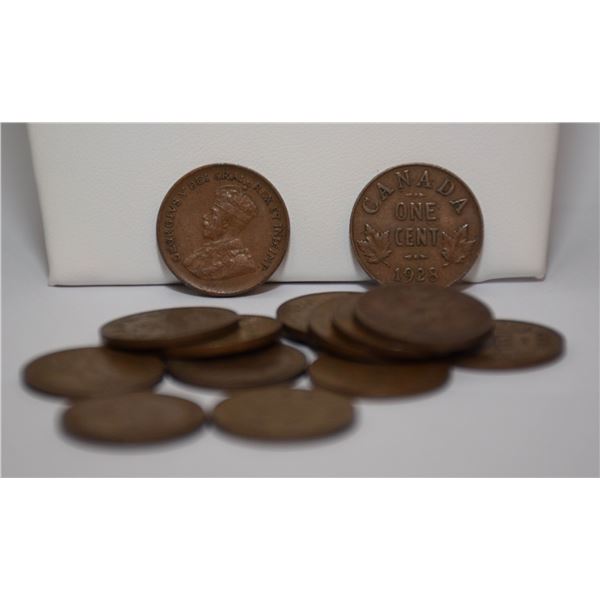 LOT OF 15 VARIOUS OLD CANADA GEORGE V 1 CENT