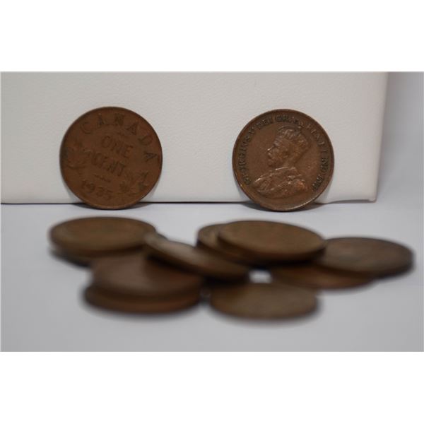 LOT OF 15 VARIOUS OLD CANADA GEORGE V 1 CENT