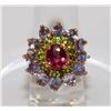 Image 1 : .925 GOLD PLATED GARNET, TANZANITE GEM RING