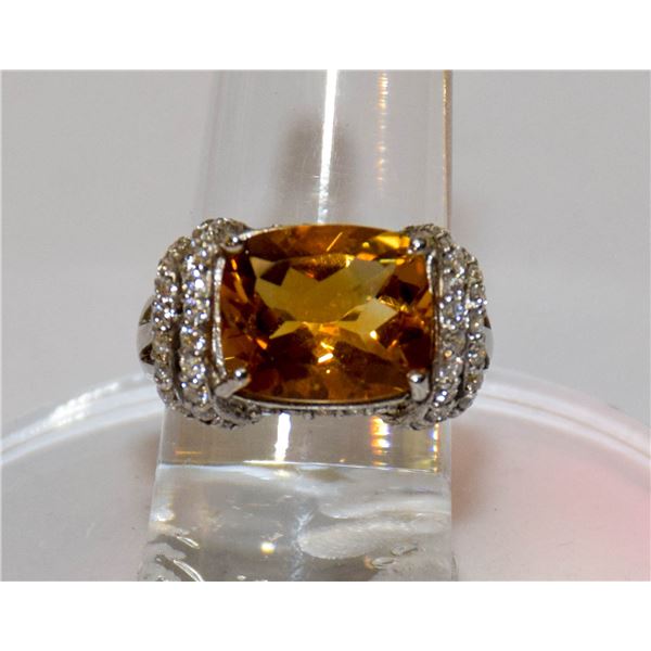 STERLING GOLD PLATED CITRINE & CZ GEM RING SIZE 7