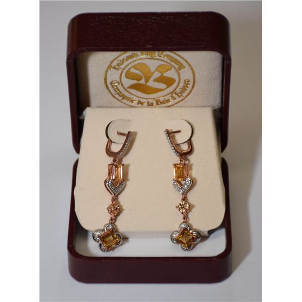 .925 SILVER GOLD PLATED CITRINE GEMSTONE EARRINGS