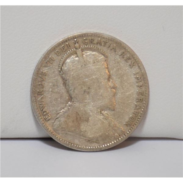 1910 OLD SILVER CANADA 25 CENTS COIN, CIRCULATED