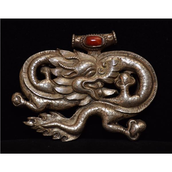 LARGE VINTAGE SILVER GEMSTONE DRAGON BROOCH