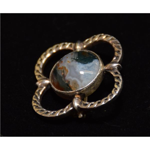 VINTAGE SILVER GEMSTONE BROOCH