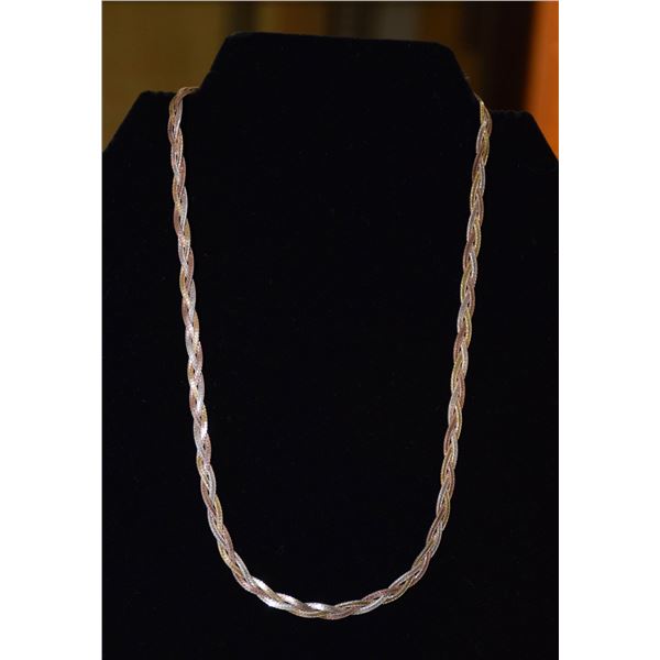 .925 SILVER TRICOLOUR VINTAGE NECKLACE 17 INCH