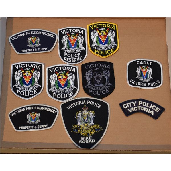 LOT OF 10 VARIOUS VICTORIA BC POLICE PACTCHES ETC.