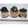 Image 1 : 3 LIDDED CERAMIC HEAD JARS - 1 IS CRACKED