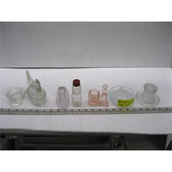 ASST. GLASS FIGURINES, TRAYS, ETC.