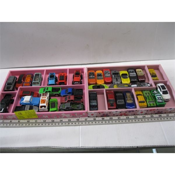 2 TRAYS OF ASST. HOT WHEELS CARS, ETC.