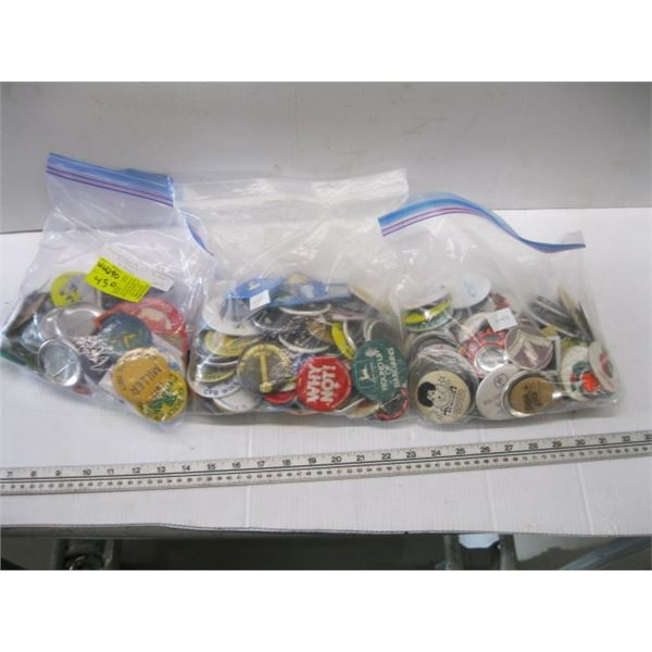 3 BAGS OF ASST. BADGES & BUTTONS