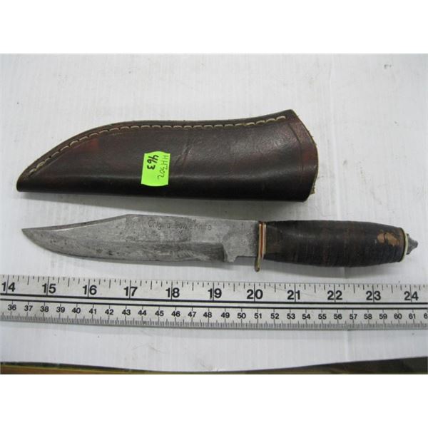 LEATHER HANDLE KNIFE W/LEATHER SHEATH