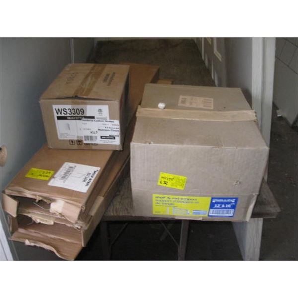 SHELF & ROD SUPPORT BRACKETS, LIGHT FIXTURE, ASST'D STEEL TRIM KITS, ETC.
