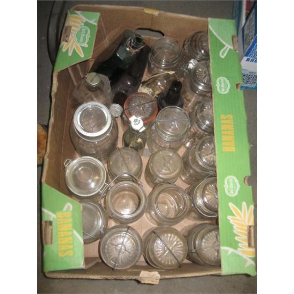 BOX OF ASSORTED COLLECTABLE CANNING JARS