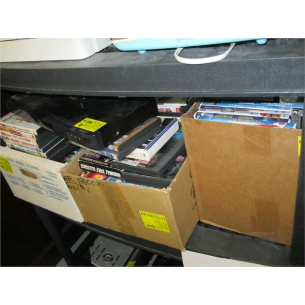 3 BOXES OF ASST. DVDs & A LG BLUERAY DVD PLAYER