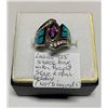 Image 1 : LADIES .925 SILVER RING W/PURPLE STONE & OPAL DESIGN (NOT DIAMONDS), SZ 5 1/2