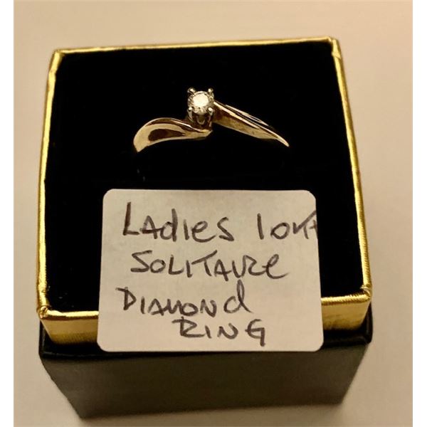 LADIES 10KT SOLITAIRE DIAMOND RING, SZ 8 1/2