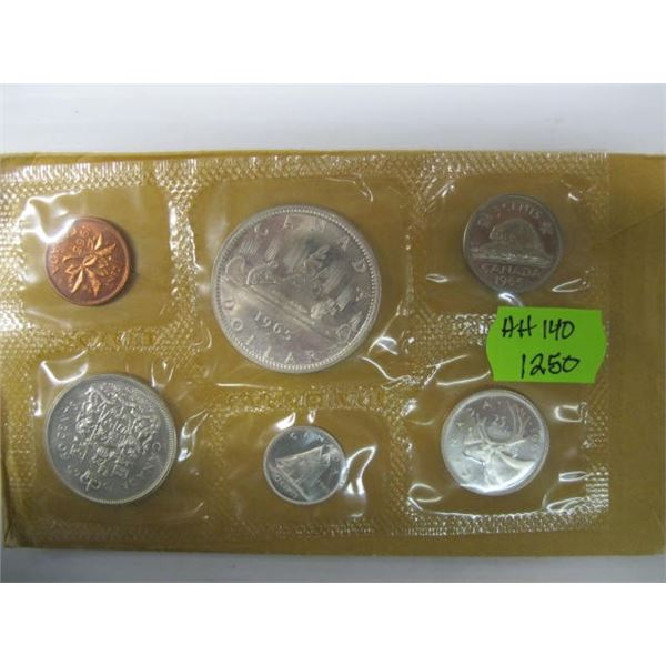 1965 UNCIRCULATED COIN SET - $1, .50C, .25C, .10C, .05C, .01C