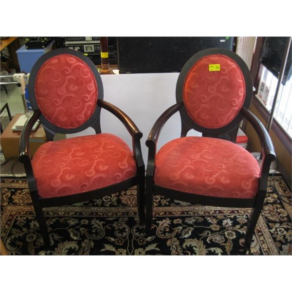 2 BALLOON BACK UPHOLSTERED WOOD FRAME CHAIRS