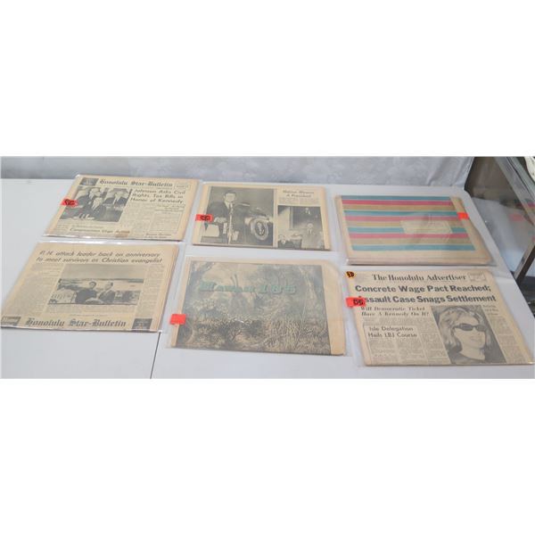 Qty 6 Newspapers: 30 Anniversary, Nation Mourns a President, Hawaii 185, etc