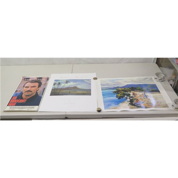 Ocean Scene Artwork Signed by Artist, Hawaii's Masters Promo & Tom Selleck Poster