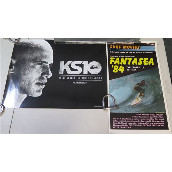 Qty 2 Posters: Kelly Slater & Fantasea '84 Surf Movies (weights not included)