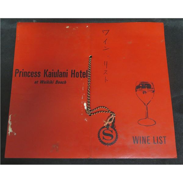 Sheraton Princess Kaiulani Hotel at Waikiki Beach Wine List 12"x10"