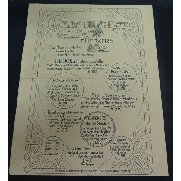 Checkers Sunday Brunch Menu 9 x11 