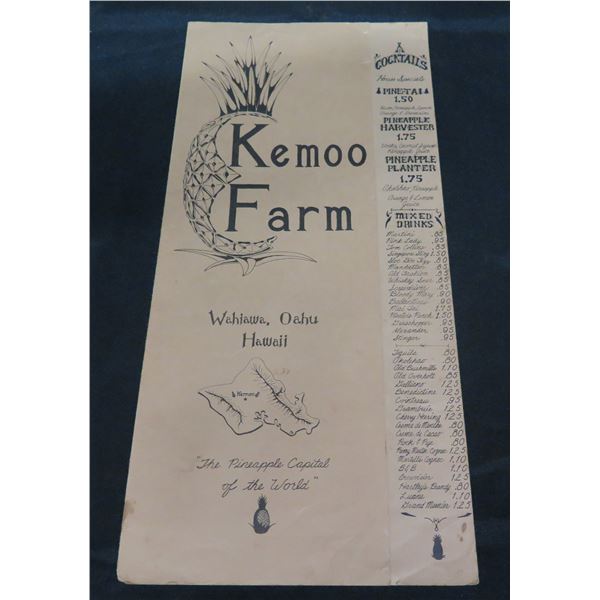 Kemoo Farm Wahiawa Pineapple Capital of the World Menu & Bio 13"x16"