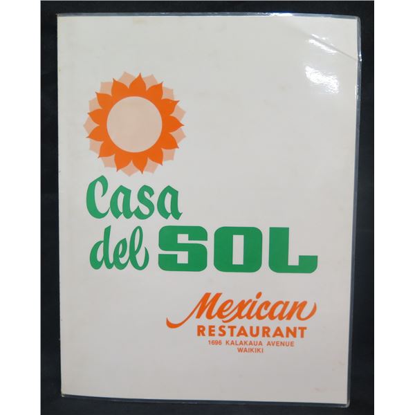 Casa del Sol Mexican Restaurant Waikiki Menu 20 x13 3