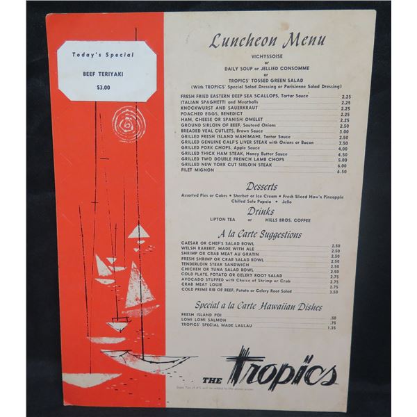 The Tropics Luncheon Menu 9.5 x13 