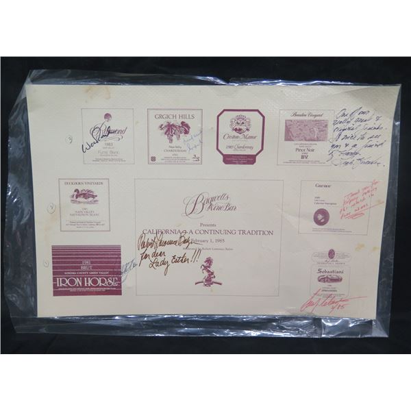 Iron Horse Bagwell's Wine Bar Menu 1985, Signed 18 x13 