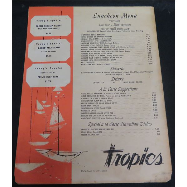 The Tropics Luncheon Menu 9.5 x13 