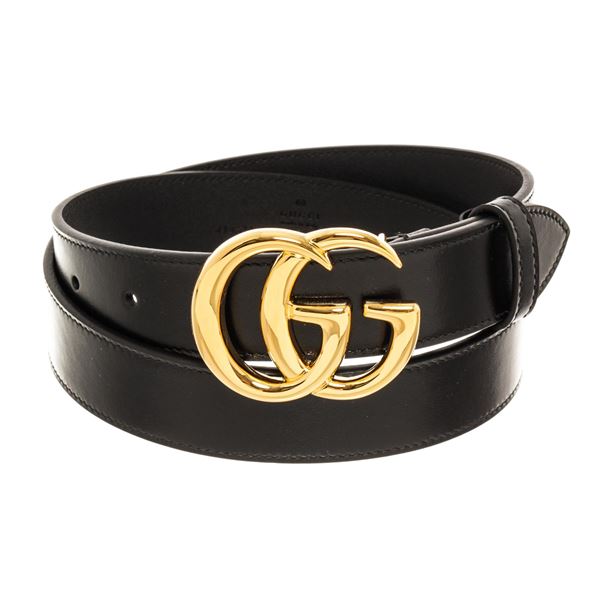 Gucci Black Leather GHW GG Thin Belt 80