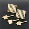 Image 2 : Men's Solid 14k Yellow Gold Grooved Pattern Square Cuff Link & 3 Button Stud Set