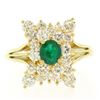 Image 1 : Estate 18k Yellow Gold 1.78 ctw Oval Emerald & Round Diamond Pyramid Cluster Rin