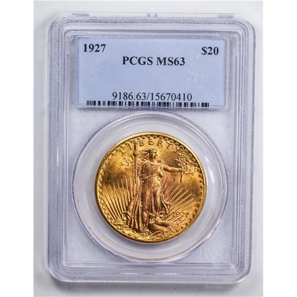 1927 $20 Double Eagle Gold Coin PCGS MS63