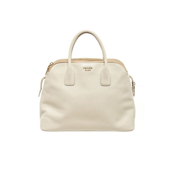 Prada White Leather Tote Bag